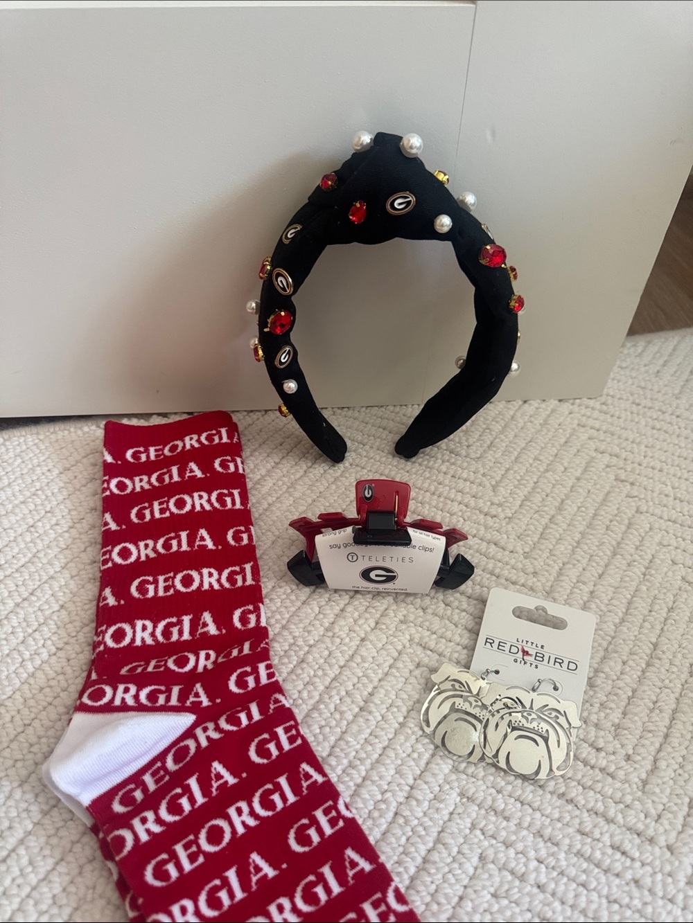 NWT Georgia UGA Game Day Brianna Cannon Headband Dawg Earrings Teletie Claw Clip